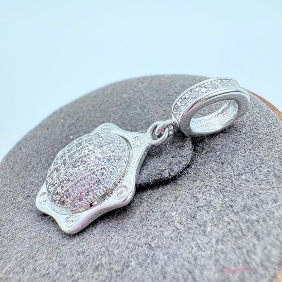 VTG Solid Sterling Silver 925 White Crystal Pavé Set Pendant Size 1" Length - Picture 3 of 11